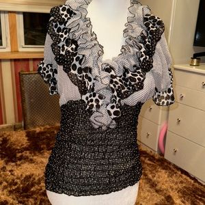Gianfranco Ferre ruffle sheered polka dot chiffon blouse IT40